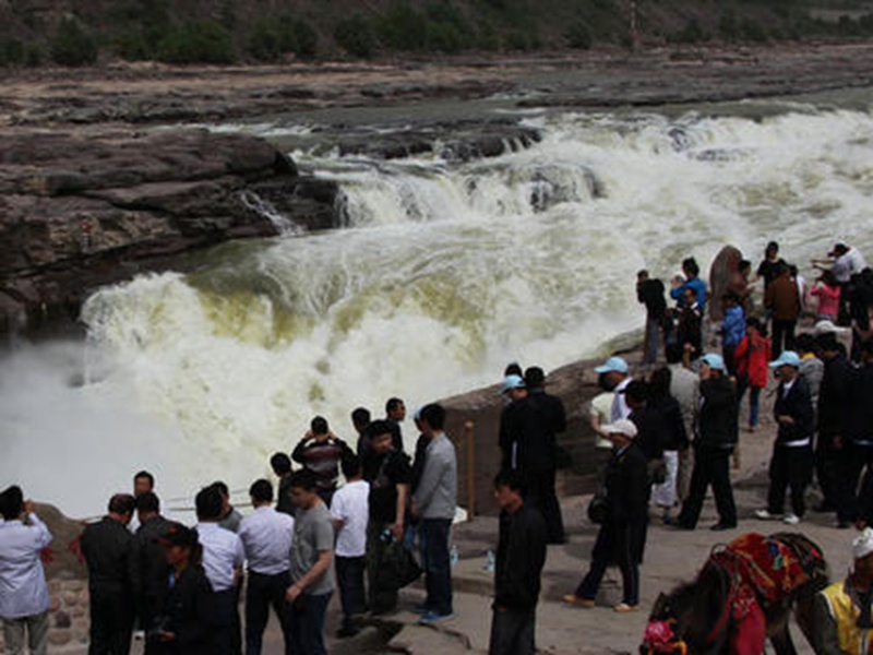 黄河壶口瀑布的水从黄变绿引起了民众的观看